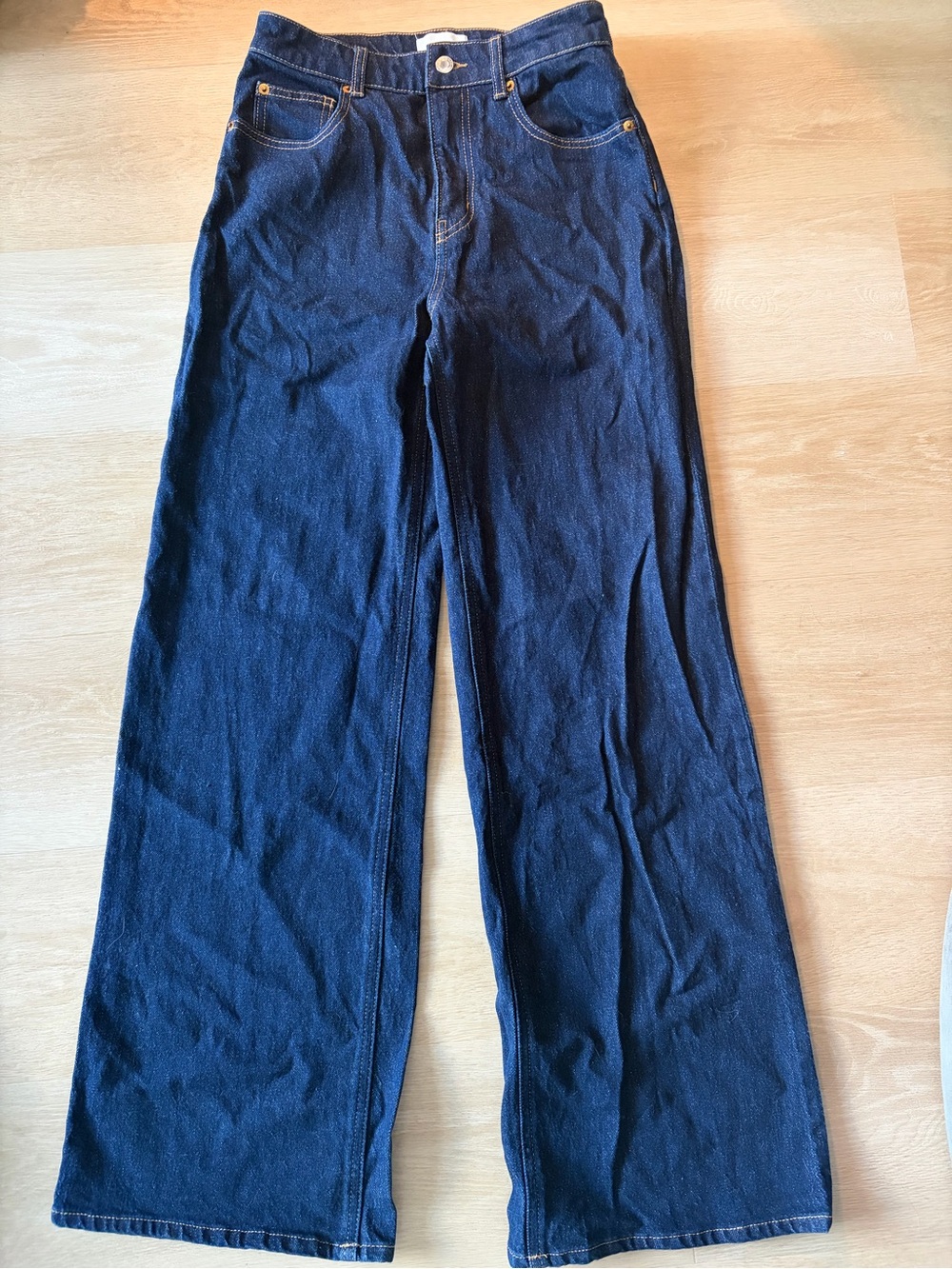 H&M High Rise Wide Leg Jeans Dark Indigo Blue Size 4